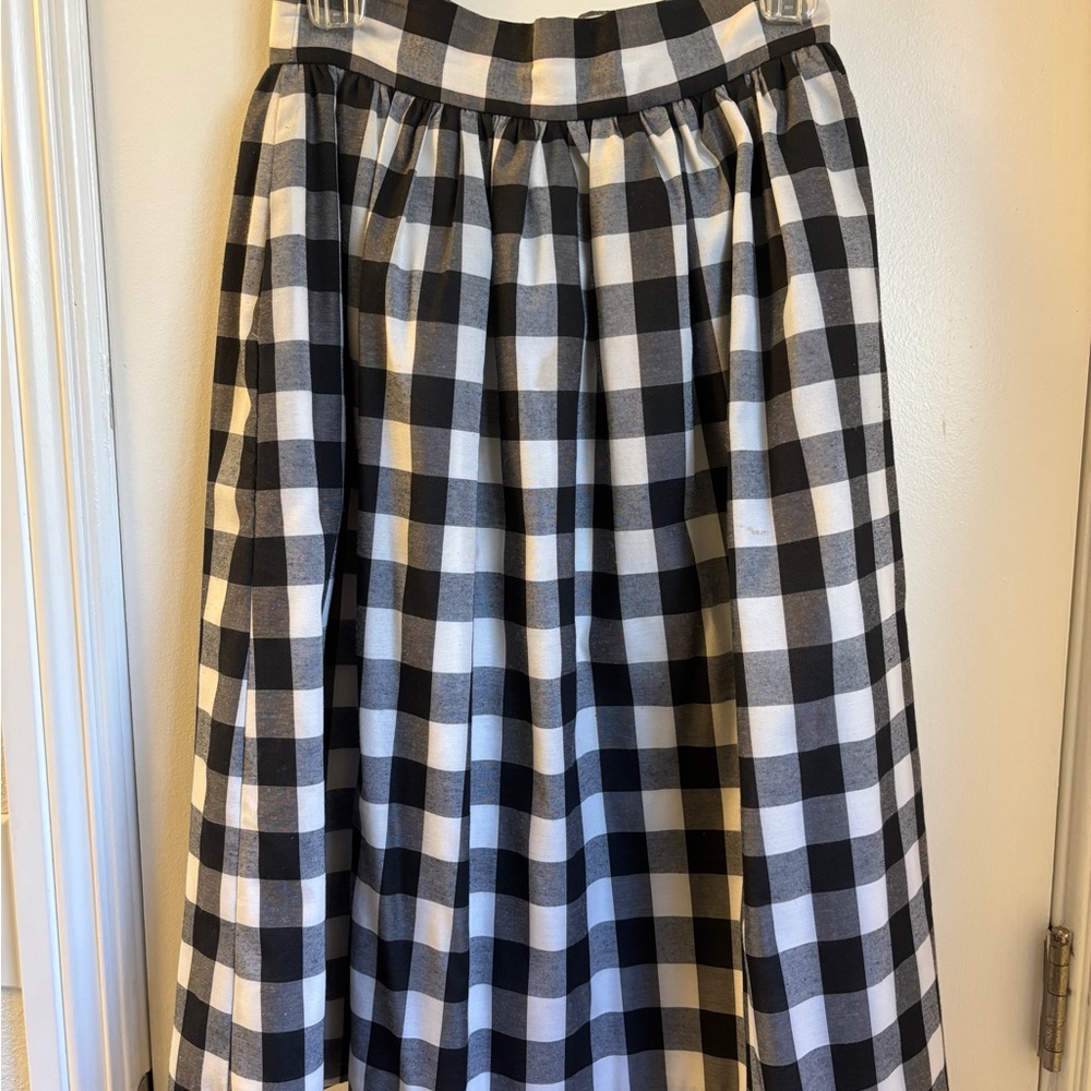 Anthropologie Black and White Gingham Midi Skirt with pockets